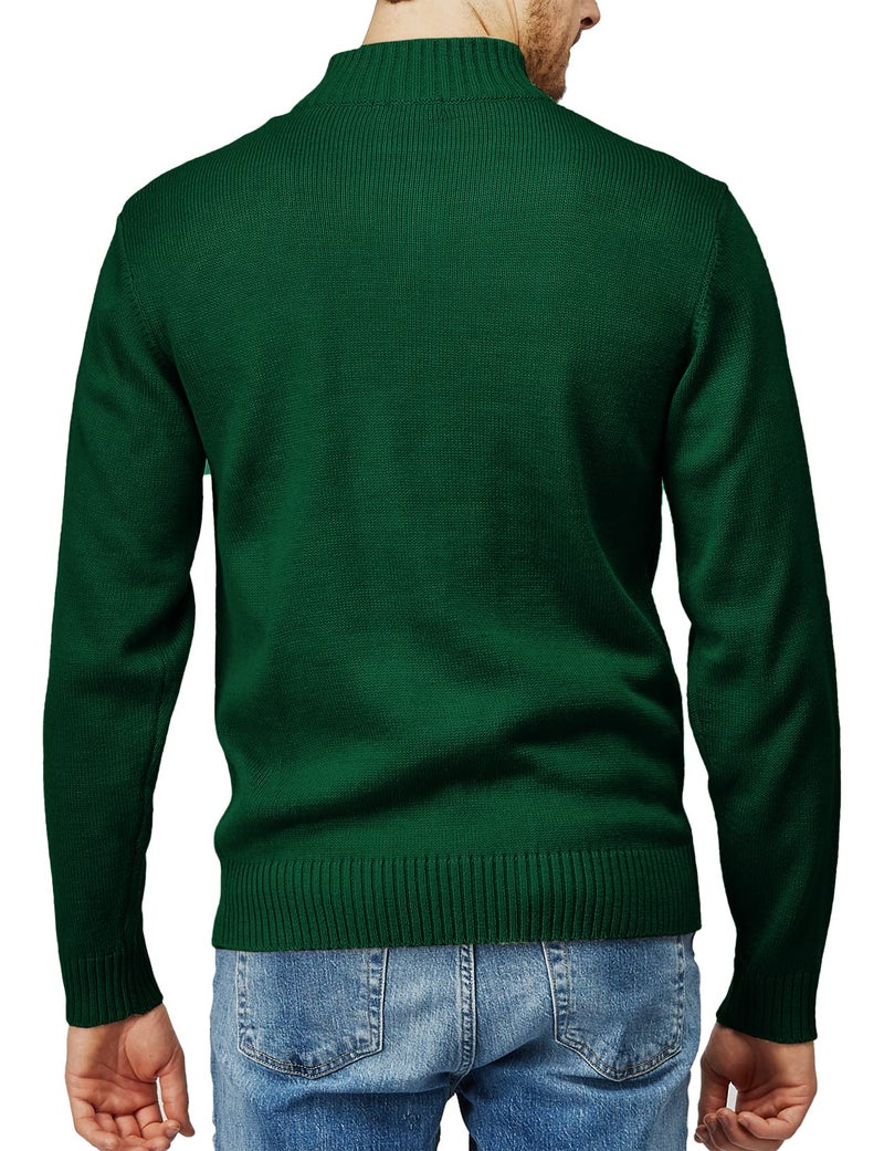 H2H Men's Quarter Zip Sweater Slim Fit Casual Knitted Turtleneck Pullover Mock Neck Polo Sweater Green US L/Asia XL (KMOSWL021) - Image 4